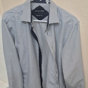 Silver Stone Men's Casual Button Down Shirt - Black and White